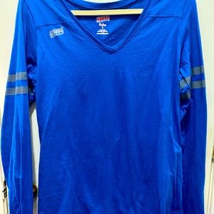 Womens Soffe large V neck long sleeve royal blue & gray top